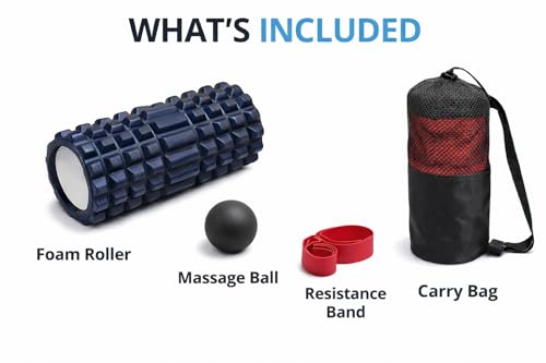 3-IN-1FOAM Roller Set for Muscle Massage, DEEP Tissue Roller, Massage Ball, Resistance Band, & Carry Bag.