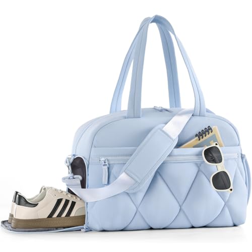 Gym Bag for Women, Puffer Travel Duffle Bag With Shoes Compartment & Wet Pocket, Carry On Tote Bag For Weekender, Overnight, Sport duffel bags for traveling (Navy Blue, Medium) - color: Navy Blue, size: Medium