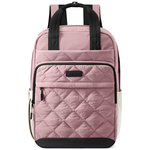 LOVEVOOK Puffer Backpack for Women Fits 15.6 Inch Laptop, Quilted Travel Backpacks Purse with Large Cup Holder, Teacher Computer Work Bags College Shool Bookbag, Puffy Carry On Personal Item Bag - color: Pink/Black, size: 15.6 inch