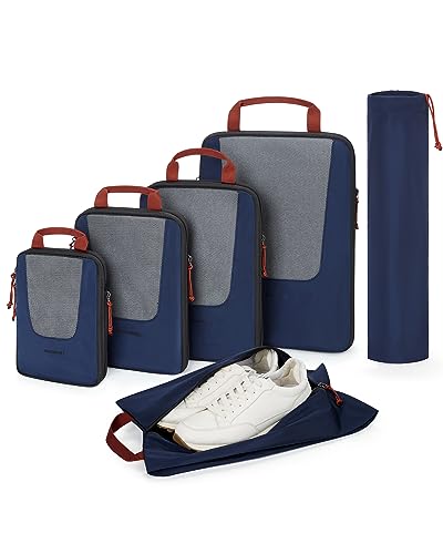 BAGSMART Compression Packing Cubes for Travel, 6/5/4set Lightweight Packing Organizers, Summer Travel Essentials Suitcase Organizer Bags Set - color: K-Navy, size: 6 Set-Compress
