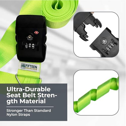 Nylon Luggage Straps for Suitcases | TSA Approved Adjustable Strap w/ 3-Digit Combo Lock | Heavy Duty Belt for 20-32 Inch Suitcases | Travel Luggage Belt Strap for Easy Identification (Neon Green) - color: Neon Green