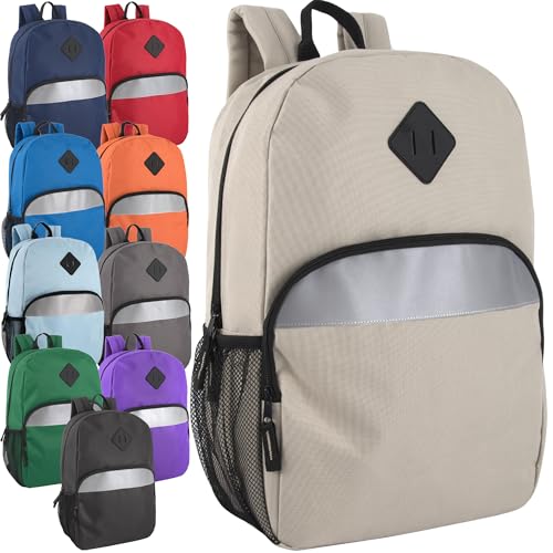 Trail maker Bulk Kids Reflective Backpack Wholesale 24 Pack Backpacks with Side Pockets, Padded (10 Colors Pack) - color: 10 Colors Pack