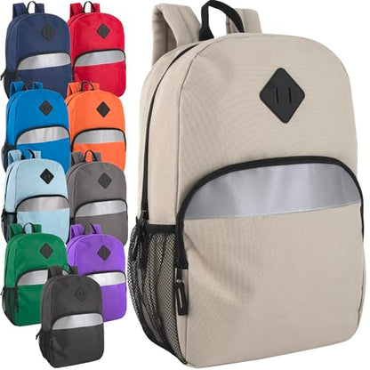Trail maker Bulk Kids Reflective Backpack Wholesale 24 Pack Backpacks with Side Pockets, Padded (10 Colors Pack) - color: 10 Colors Pack