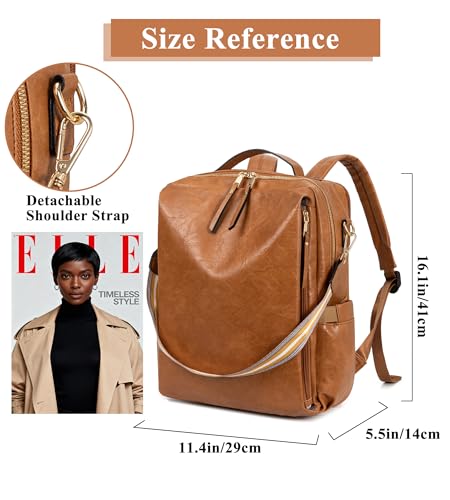 myfriday PU Leather Large Backpack Purse for Women Casual Travel Backpack Convertible Satchel Handbags With Luggage Strap (Brown) - color: Brown