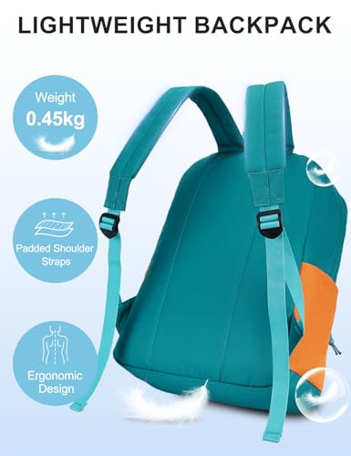 VASCHY Lightweight Backpack for School, Water Resistant Classic Bookbag with Side Pockets for Boys,Girls Kids,Teens Lake Green Tangerine - color: Lake Green & Tangerine