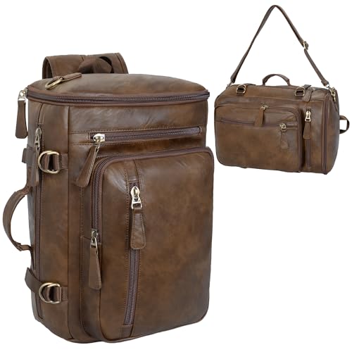 GOWIN Vegan Leather Backpack fit 16 Inch Laptop ‌Convertible Travel Backpack for Men, TSA Approved (Brown) - color: Brown