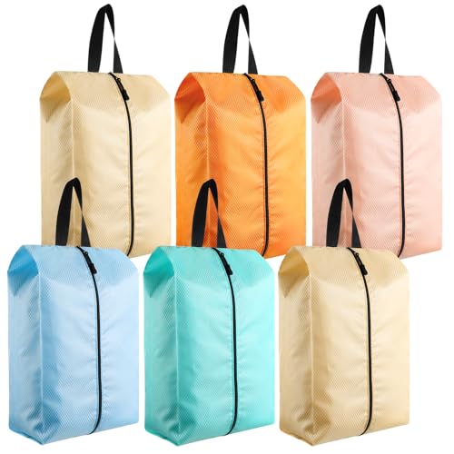 6 Pcs Travel Shoe Bags with Zipper Nylon Portable Waterproof Suitcase Shoe Organizer Packing for Golf(S,Pastel) - color: Pastel, size: S