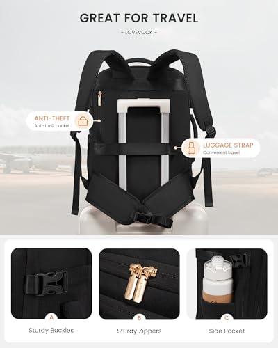 LOVEVOOK Travel Backpack For Women & Men with Waist Strap,40L Waterproof Carry On Backpack Luggage Travel Essentials Flight Approved,TSA Personal ltem Travel Bag Weekender Daypack with 3 Packing Cubes - color: Black With Waist Strap, size: 17.3 Inch