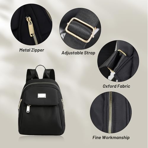 Womens Small Backpack Purse, Oxford Cloth Tiny Backpack Small backpacks for Women, Mini Backpacks for Travel (black)