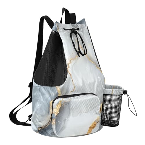 Drawstring Backpack For Women Men Sport Gym Sackpack With Water Bottle Holder String Bookbag Wet and Dry Separation Marble White Grey - color: Color 8