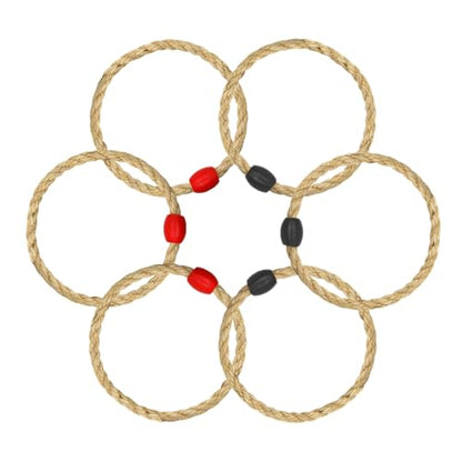 6 Pack Sisal Rope Ring Toss Game Replacement Parts for Adults and Kids, Outdoor Toss Rings for Agility Practice and Speed Game and Yard Games and Lawn Games for Party (Red and Black)