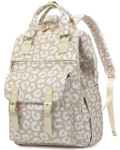 Laptop Backpacks for Women, Corduroy High School College Bookbag 15.6 Inch Laptop Bags for Girls Travel Daypack - Leopard Brown - color: Leopard Brown