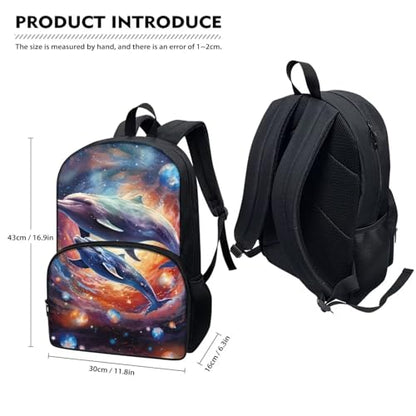 Talayituse Dolphin Galaxy Print School Bag Backpack for Kids Boys Travel Casual Daypack with Bottle Holder Pocket Large Capacity Bookbags Back to School Gifts Rucksack - color: Dolphin Galaxy