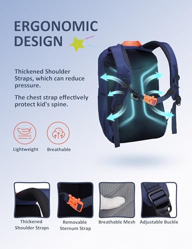 MOUNTAINTOP 18L Kids Backpack, Lightweight Children Daypack for Boys Girls, School Bag with Chest Strap, 29 * 16 * 45CM - color: Dark Blue