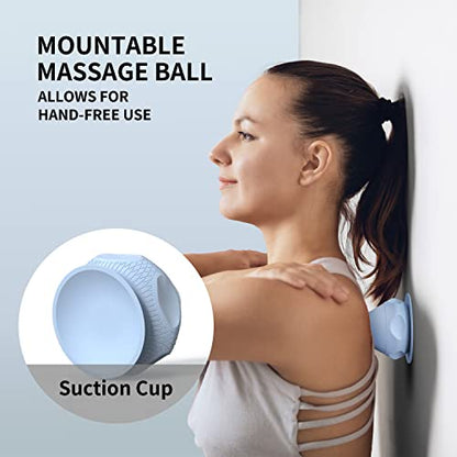 Mountable Self-Massage Ball Handfree with Suction Cup,Deep Tissue Back Sore Muscle Knot Massager,Myofascial Release,Manual Massage Balls, Foot Plantar Fasciitis, Back Stress Relief- Blue - color: Blue