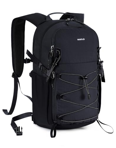 ECOHUB Small Hiking Backpack for Men Women, 20L Lightweight Travel Backpacks Water Resistant Camping Cycling Hiking Daypack - color: Black