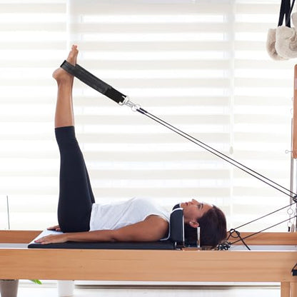 TOBWOLF Pilates Straps - Double Loop D-Ring Straps for Reformer, Padded, Home Gym Workout - color: Black (Upgraded Material PU Leather)