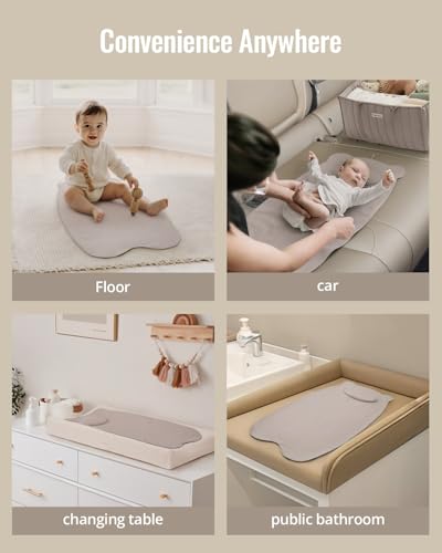 Blissful Diary Vegan Leather Portable Changing Pad, Wipeable, Waterproof Diaper Changing Mat, Newborn Shower Gifts, with Built-in Padding, Taupe - color: Taupe-with Cusion