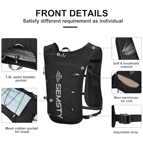 Running Hydration Vest 5L,Running Vest Pack with 1.5L Water Bladder,Lightweight Water Backpack for Hiking Running Cycling - color: Balck