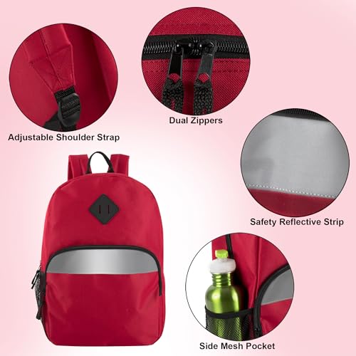 Trail maker Bulk Kids Reflective Backpack Wholesale 24 Pack Backpacks for School with Side Pockets, Padded (4 Colors Pack) - color: 4 Colors Pack
