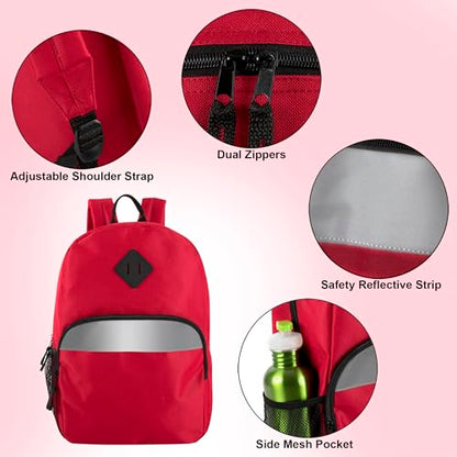 Trail maker Bulk Kids Reflective Backpack Wholesale 24 Pack Backpacks for School with Side Pockets, Padded (4 Colors Pack) - color: 4 Colors Pack