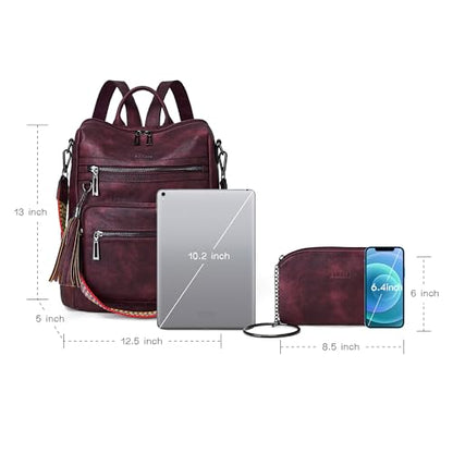 Shrrie Backpack Purse for Women Leather Backpack Fashion Designer Travel Backpack Convertible Shoulder Bag - color: 1-9 Two-tone Maroon