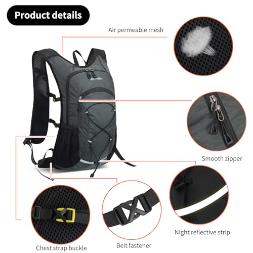 15L Small Hiking Backpack Lightweight Hydration Backpack for Men Women, Warterproof Hiking Daypack for Travel Cycling - color: Grey