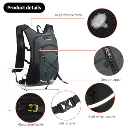 15L Small Hiking Backpack Lightweight Hydration Backpack for Men Women, Warterproof Hiking Daypack for Travel Cycling - color: Grey