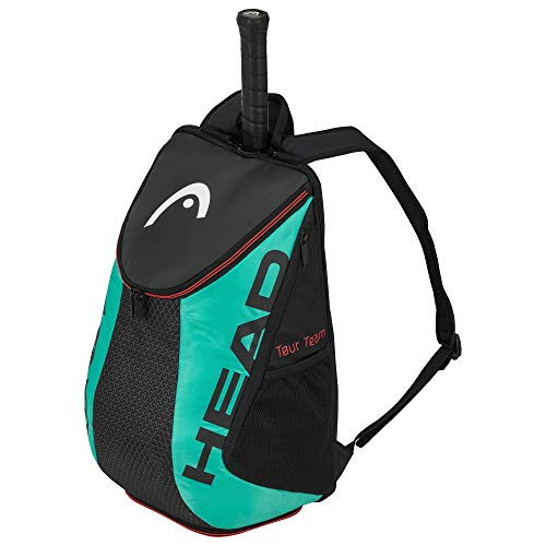 HEAD Tour Team Tennis Backpack 2 Racquet Carrying Bag w/Padded Shoulder Straps & Shoe Compartment - Black/Teal, One Size - color: Black/Teal