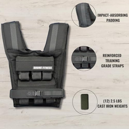 Gronk Fitness Weighted Vest | Heavy Duty Workout Vest for Men & Women | Adjustable Weight Vest for Strength Training, Calisthenics, Functional Fitness, Running & Conditioning - size: 25 LBS