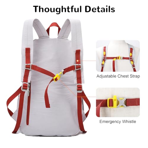 25L Lightweight Hiking Backpack with Chest Strap for Women Men, Foldable Daypack with Waterproof Wet Pocket for Travel, White - color: White