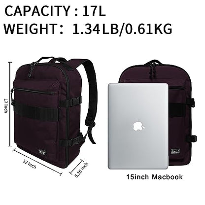 Lightweight Travel Backpack Hiking Daypack Laptop Bookbag, 17L Carry-on Personal Item Weekender Overnight Bag Unisex, Eggplant - color: Eggplant