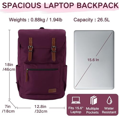 VASCHY Backpack for Women, Water Resistant High School Backpack Travel Carry-on Anti-theft Casual Daypack for Work Business Hiking Burgundy - color: Burgundy