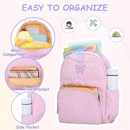 Chase Chic Toddler Backpack for Girls, Puffer Cute Lightweight Preschool Backpack with Lunch Box Set for Daycare Travel Kids Age 3-6,Pink Butterfly - color: Pink Butterfly