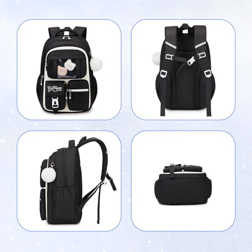 PIG PIG GIRL Kids Backpack for Girls - School Bags for Middle School Students - Book Bag for Elementary Primary - Kawaii Ita Backpack - Black and Beige - color: Black and Beige