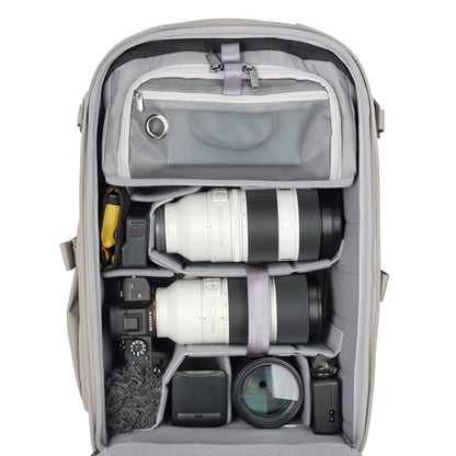 VANGUARD VEO Metro B30L Camera & Everyday Backpack (Cream) – Fits 70–200mm Attached, 17" Laptop Storage, Convertible Daypack Design, Travel-Ready Carry-On - color: Cream, size: 30L