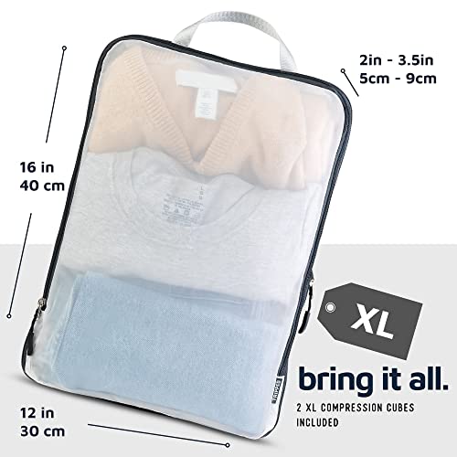 Large Packing Cube Set with See Through Mesh- Compression Packing Cubes Travel Organizers by TRIPPED Travel Gear (White) - color: White