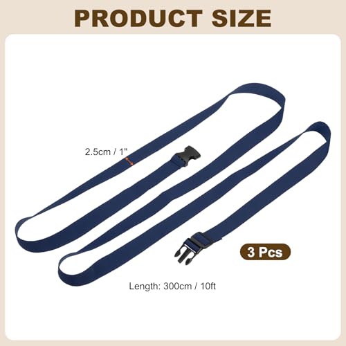 PATIKIL Utility Straps with Quick Release Buckle, (1 Inch x 10 Feet, Dark Blue) (3 Pcs) Adjustable Luggage Polyester Straps Backpack Webbing, Suit for Sleeping Bag/Camping/Hiking - color: Dark Blue, size: 1 Inch x 10 Feet