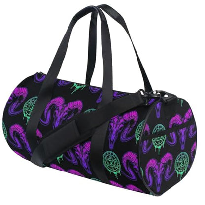 MNSRUU Duffel Bags Mystical Ram Skull Sports Gym Bag Travel Luggage Overnight Bags for Men Women Duffel Bags for Traveling - color: Goth 15