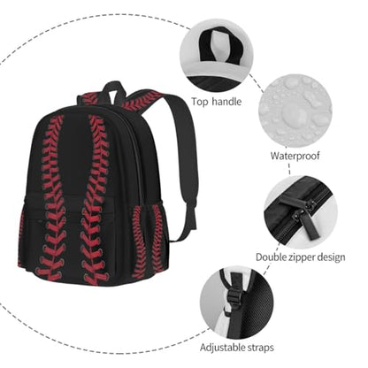 cfpolar 17 Inch Backpack Black Baseball Red Stitches Laptop Bag Shoulder Bag School Bookbag Casual Daypack For Boys Girls,A-8 - color: D-08