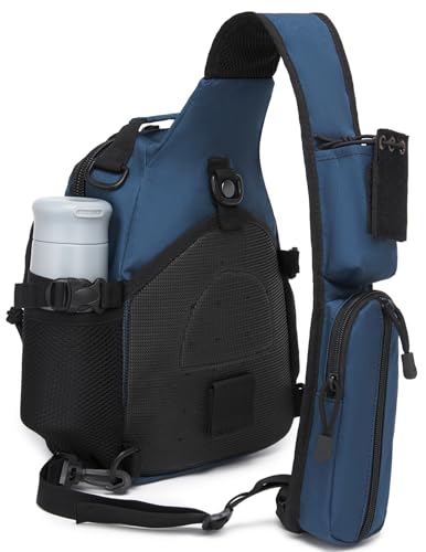 Small Tactical Holster Sling Backpack Accessories Shoulder Pouch Water Bottle & Radio Holder Crossbody Bag for Men - color: Navy Blue Dark Blue