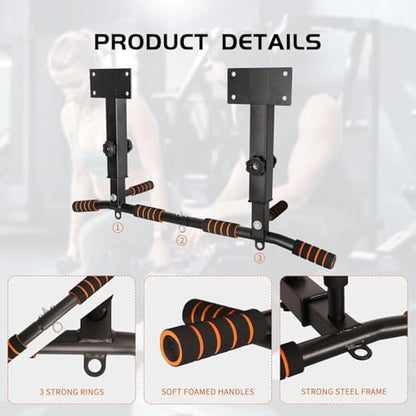 Wall Mounted Pull Up Bar Adjustable Height Heavy Duty Mounted Pull Up Bar Strength Training Equipment for for Indoor Home Gym Workout, Equipment Fitness Stand Supports to 440 Lbs