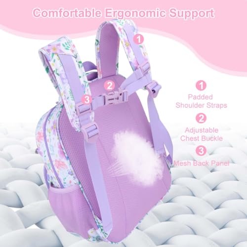 RHCPFOVR Kids Backpack for Girls - Girls Backpack 3-8 Ages Butterfly for Kids 15 Inch School Bookbag for Kindergarten Elementary School Bookbag for Girl 1st 2nd Grade - style: Purple Garden