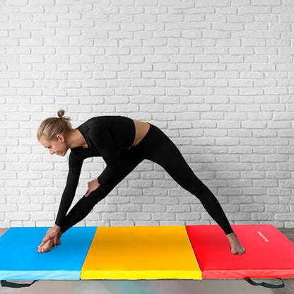 BalanceFrom 6x2 Feet 3-Panel Folding Gymnastics Mat – 2-Inch Thick Pad with Vinyl Surface and Carrying Handles for Tumbling, Yoga, Pilates, Home Workouts, and Martial Arts - color: Multi-Color