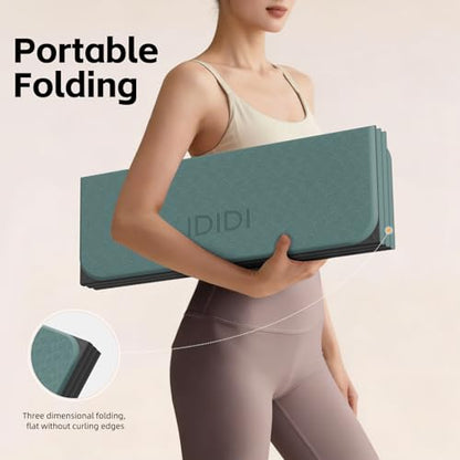 Extra Thick 10mm Foldable Yoga Mat, SGS Certified POE Non-Slip Mat, Multi-Purpose Exercise & Fitness Mats for Studio or Home - color: Deep Green-74"L x 26"W x 0.4"Th
