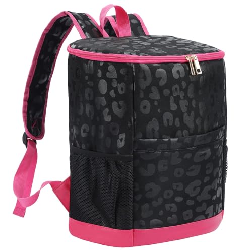 Leopard Camping Cooler Backpack Ice Chest Lunch Backpack 24 Cans Insulated Leak Proof Soft Beach Cooler Bag for Men Women Camping Hiking Picnic Travel Summer