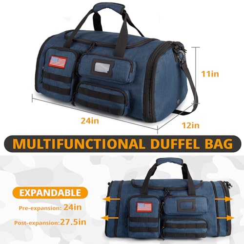 Expandable Gym Bag For Men,Tactical Large 3 in 1 Sports Duffle Bag With Shoes Compartment,Water Resistant Sports Gym Tote Bags Multi-functional Weekend Travel Backpack Overnight Bag - color: Blue