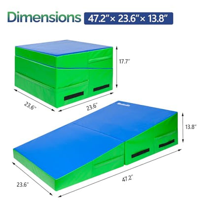 Matladin Incline Gymnastics Wedge Mat, Folding Gymnastics Mat for Kids Girls Home Training Exercise - color: Blue+Green, size: 47.5 in x 24 in