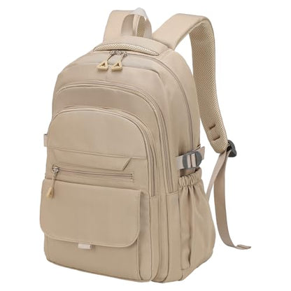 Aesthetic Daypack Backpack, Water-Resistant 15.6" Laptop Backpack for Women and Men, Featuring Touch-Fastener and Anti-Theft Pockets (Khaki) - color: Khaki