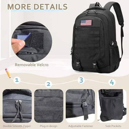 Tactical Backpack - 19'' Waterproof School Bag for Kids, 15.6" Laptop Compartment & MOLLE Webbing for Camping Hiking Travel - color: Camo Backpack Single Pack 3